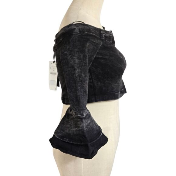 Zara Premium Washed Denim Black Ruffled Women's Crop Top NWT - Picture 5 of 11